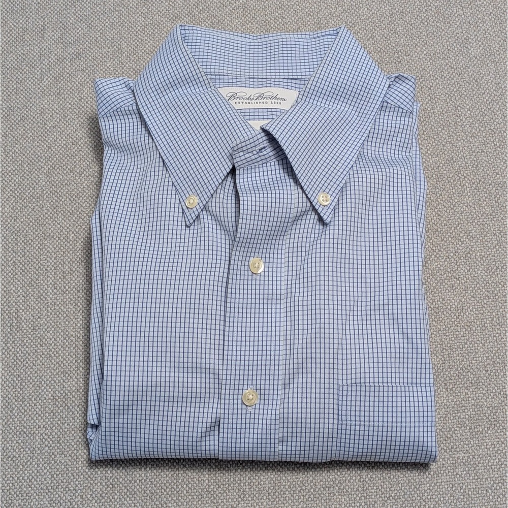 Brooks Brothers Dress Shirt Men's Vintage Blue Check 15.5 32/33 Non-Iron Cotton